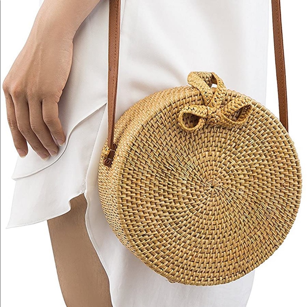 Handwoven Round Rattan Bag Tropical Beach St Gem